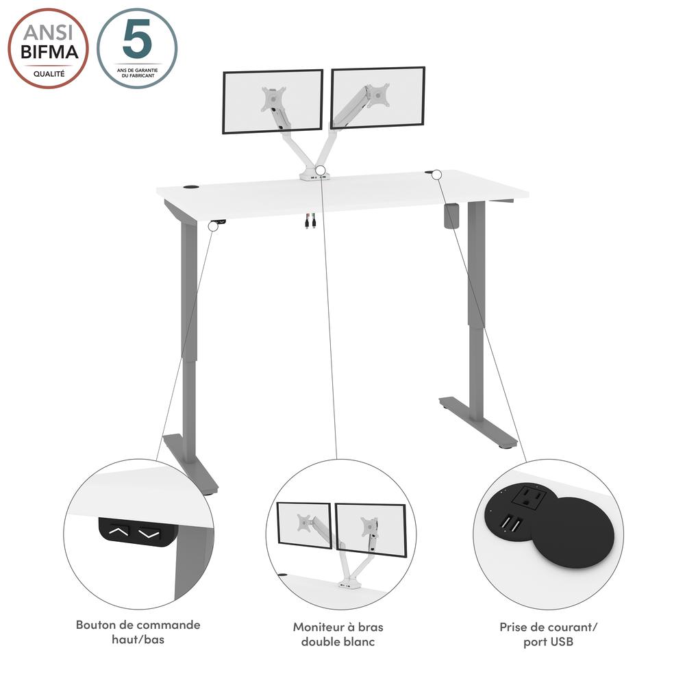 Bestar Upstand 60W x 30D Standing Desk with Dual Monitor Arm in white. Picture 11