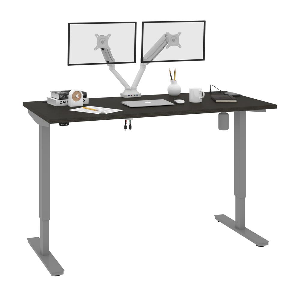 Bestar Upstand 60W x 30D Standing Desk with Dual Monitor Arm in deep grey. Picture 2