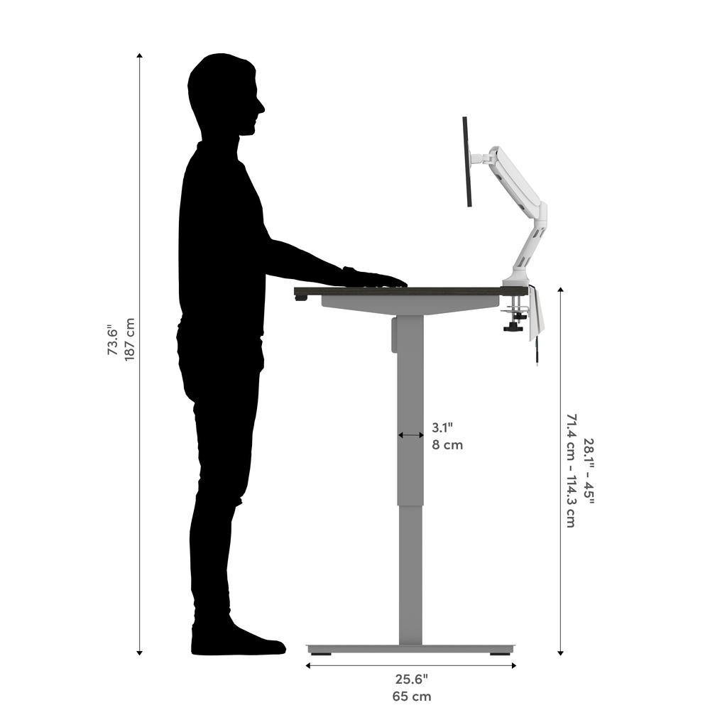 Bestar Upstand 60W x 30D Standing Desk with Dual Monitor Arm in deep grey. Picture 6