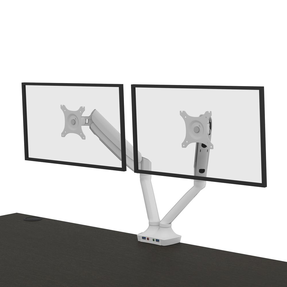 Bestar Upstand 60W x 30D Standing Desk with Dual Monitor Arm in deep grey. Picture 14