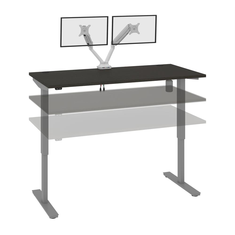 Bestar Upstand 60W x 30D Standing Desk with Dual Monitor Arm in deep grey. Picture 9