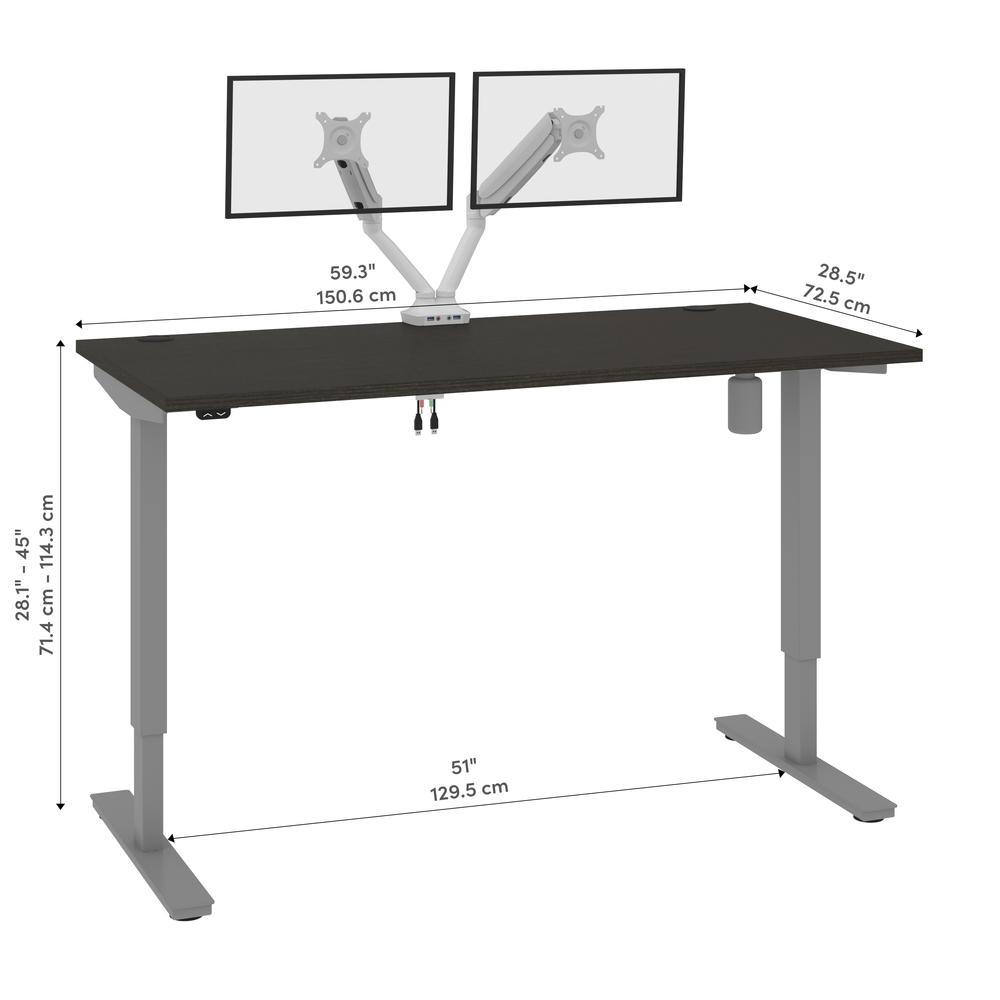 Bestar Upstand 60W x 30D Standing Desk with Dual Monitor Arm in deep grey. Picture 12