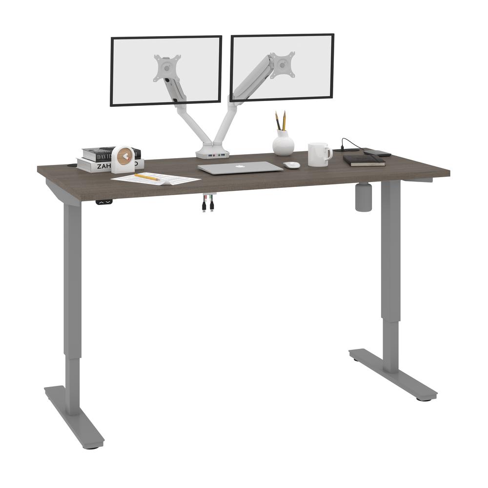 Bestar Upstand 60W x 30D Standing Desk with Dual Monitor Arm in bark grey. Picture 2