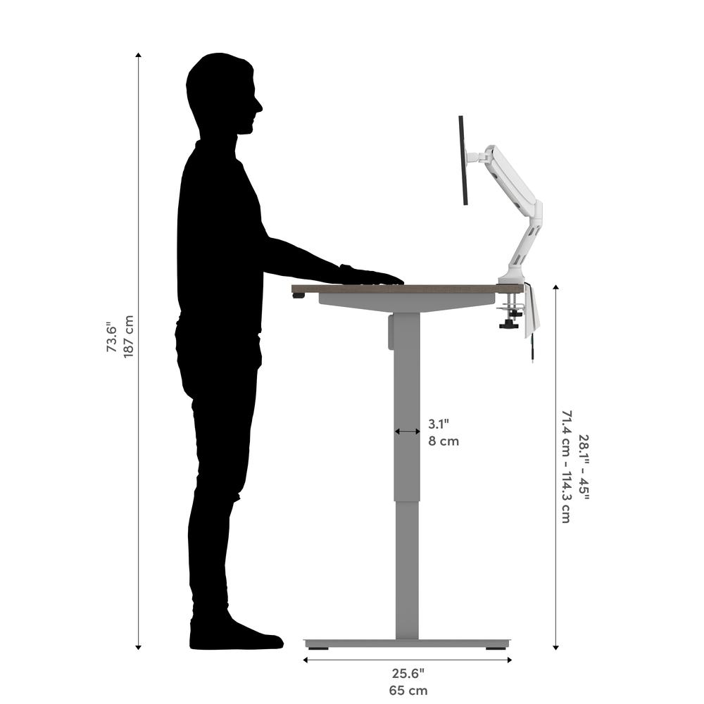 Bestar Upstand 60W x 30D Standing Desk with Dual Monitor Arm in bark grey. Picture 6