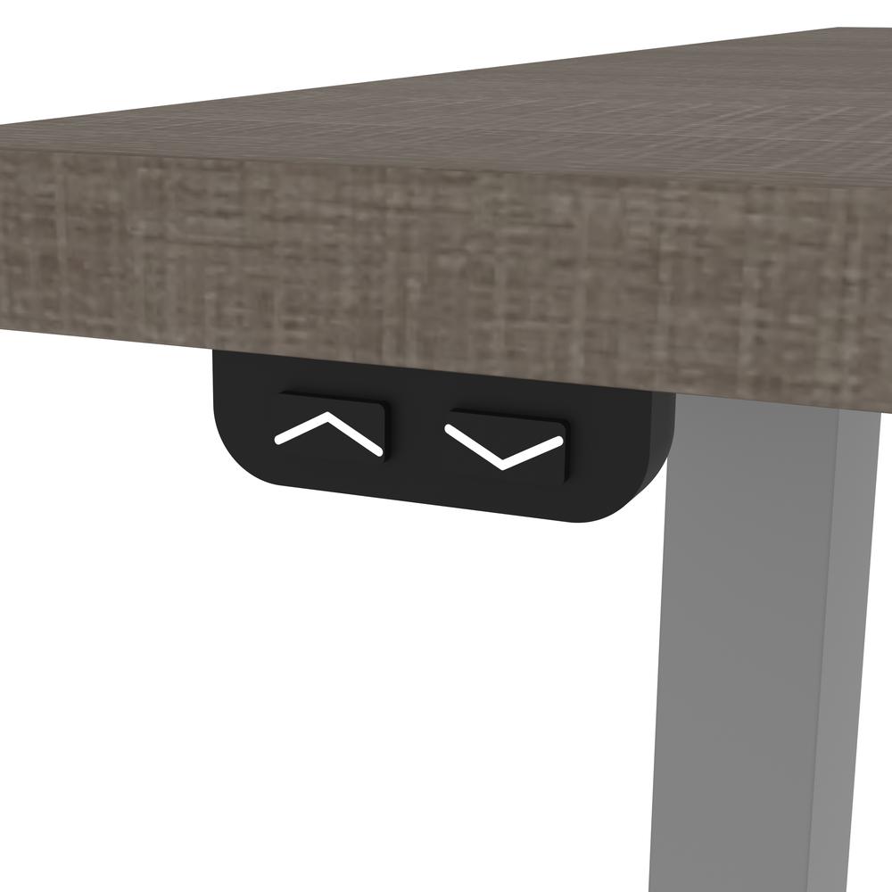 Bestar Upstand 60W x 30D Standing Desk with Dual Monitor Arm in bark grey. Picture 7