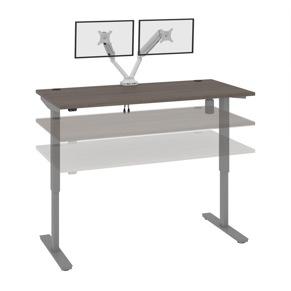 Bestar Upstand 60W x 30D Standing Desk with Dual Monitor Arm in bark grey. Picture 9