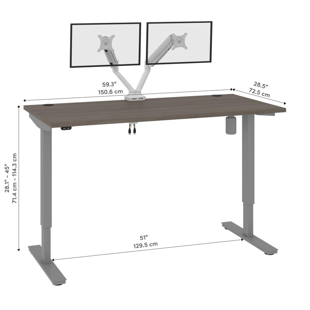 Bestar Upstand 60W x 30D Standing Desk with Dual Monitor Arm in bark grey. Picture 12