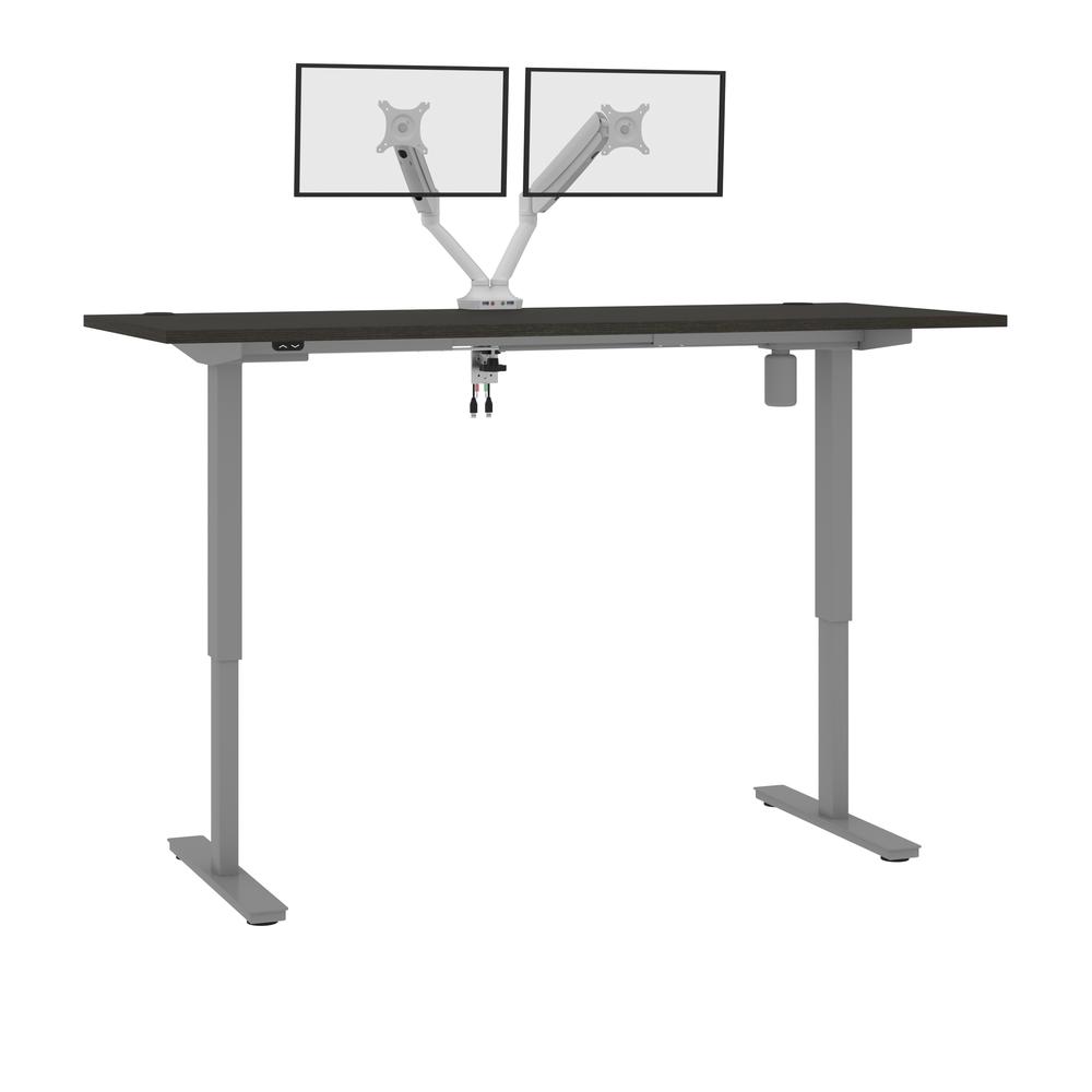 Bestar Upstand 72W x 30D Standing Desk with Dual Monitor Arm in deep grey. Picture 1