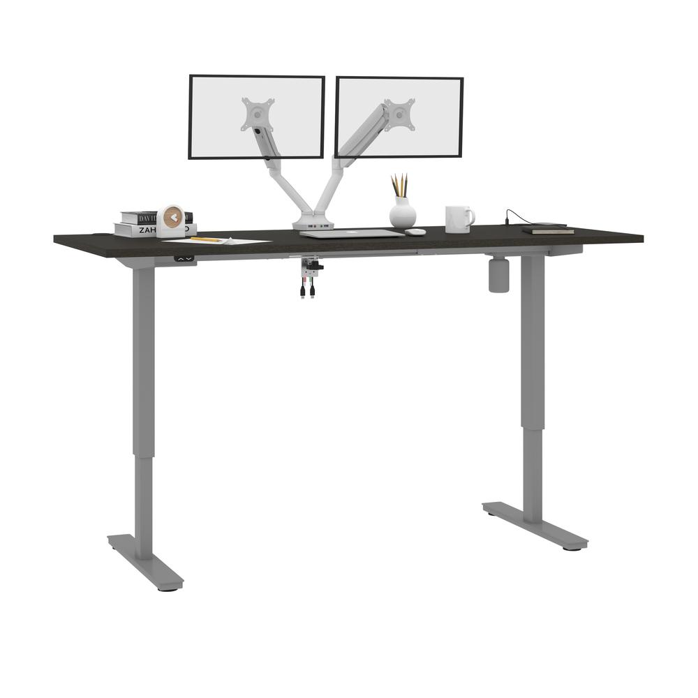Bestar Upstand 72W x 30D Standing Desk with Dual Monitor Arm in deep grey. Picture 2