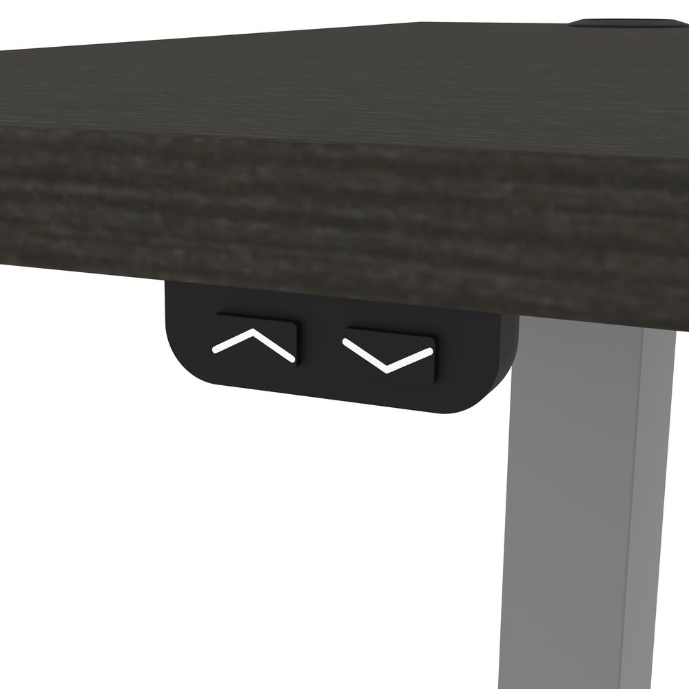 Bestar Upstand 72W x 30D Standing Desk with Dual Monitor Arm in deep grey. Picture 10