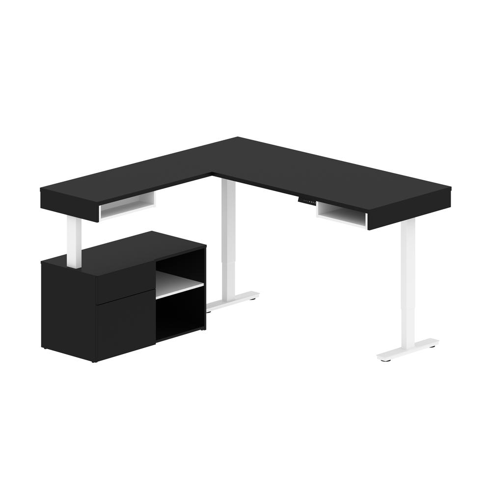 Bestar Viva 72W L-Shaped Standing Desk with Credenza , Black & White. Picture 1
