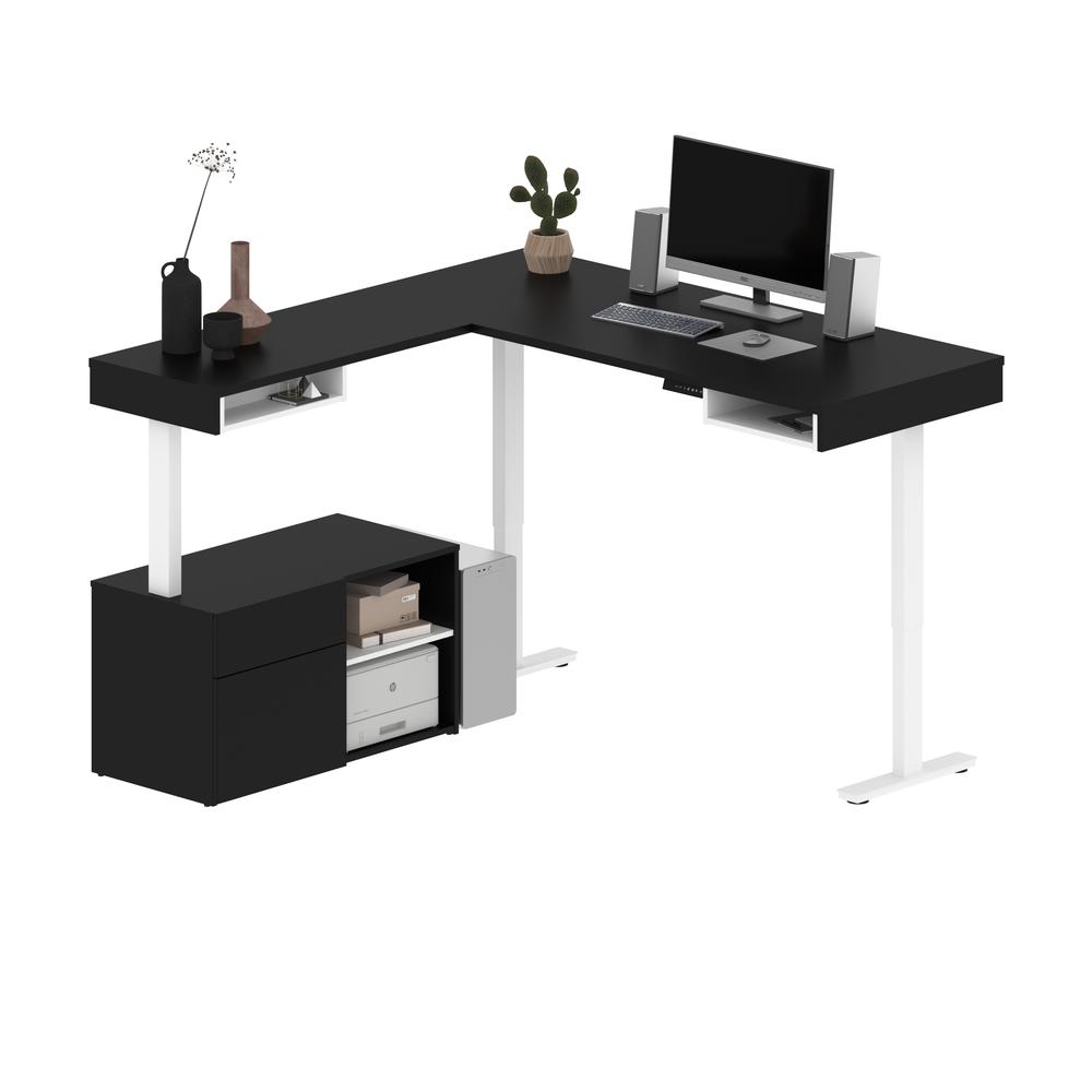 Bestar Viva 72W L-Shaped Standing Desk with Credenza , Black & White. Picture 2