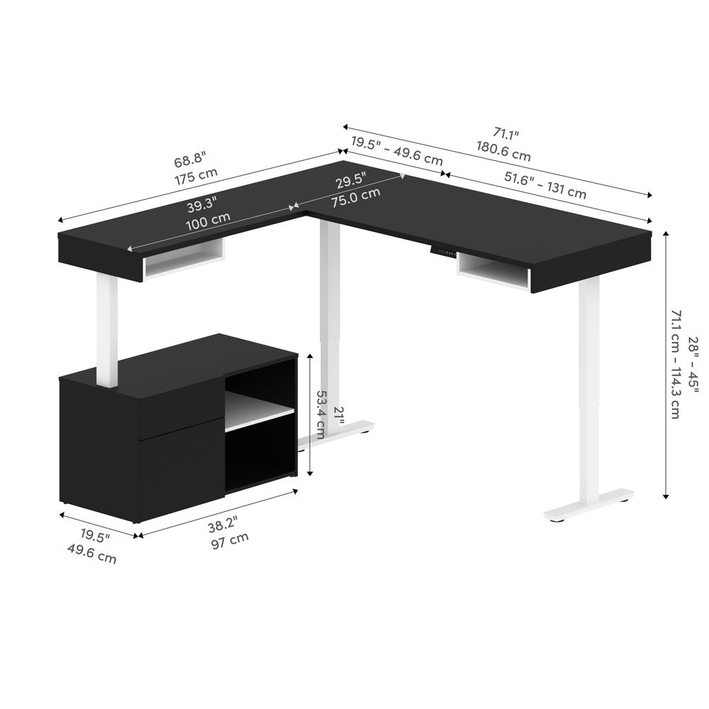 Bestar Viva 72W L-Shaped Standing Desk with Credenza , Black & White. Picture 10