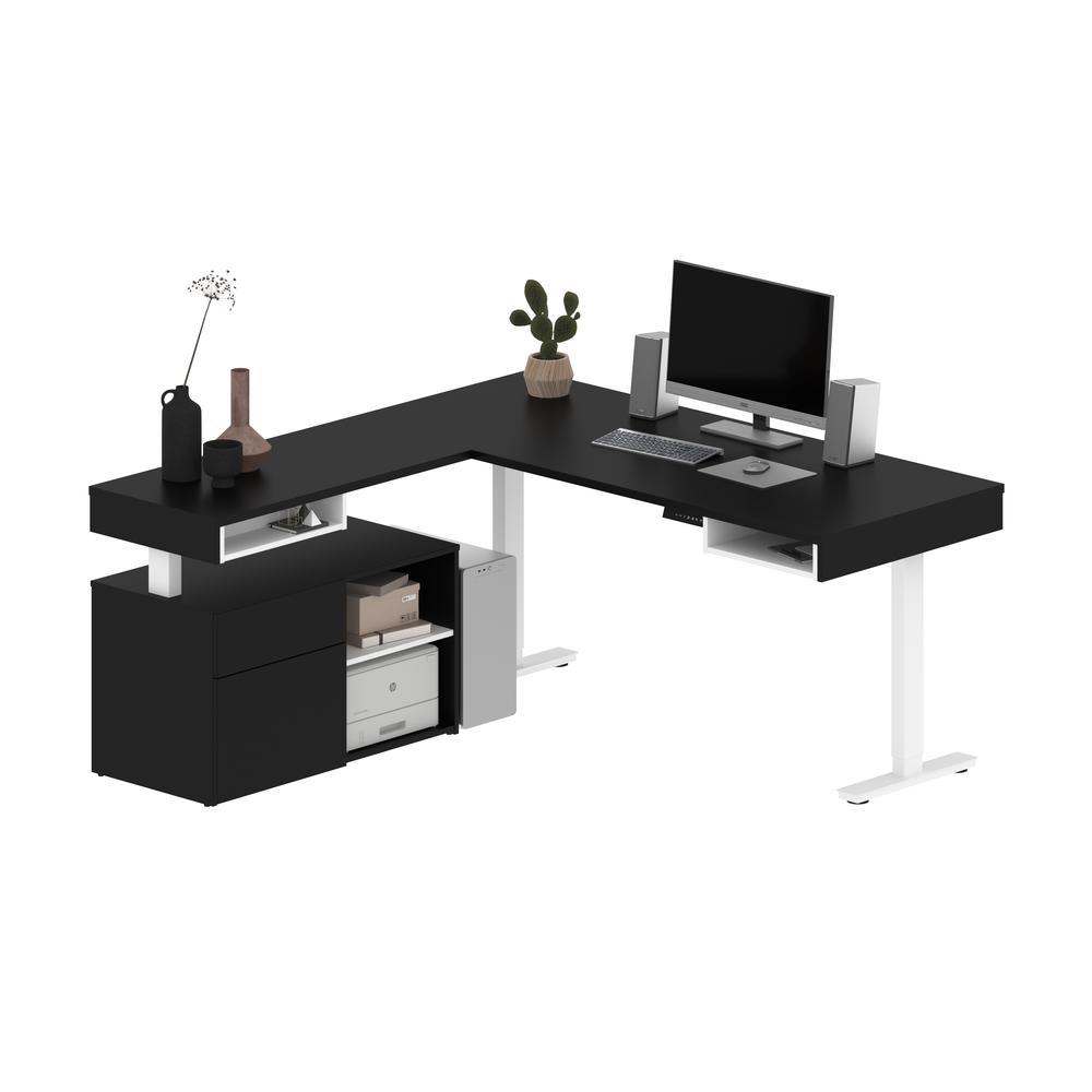 Bestar Viva 72W L-Shaped Standing Desk with Credenza , Black & White. Picture 3