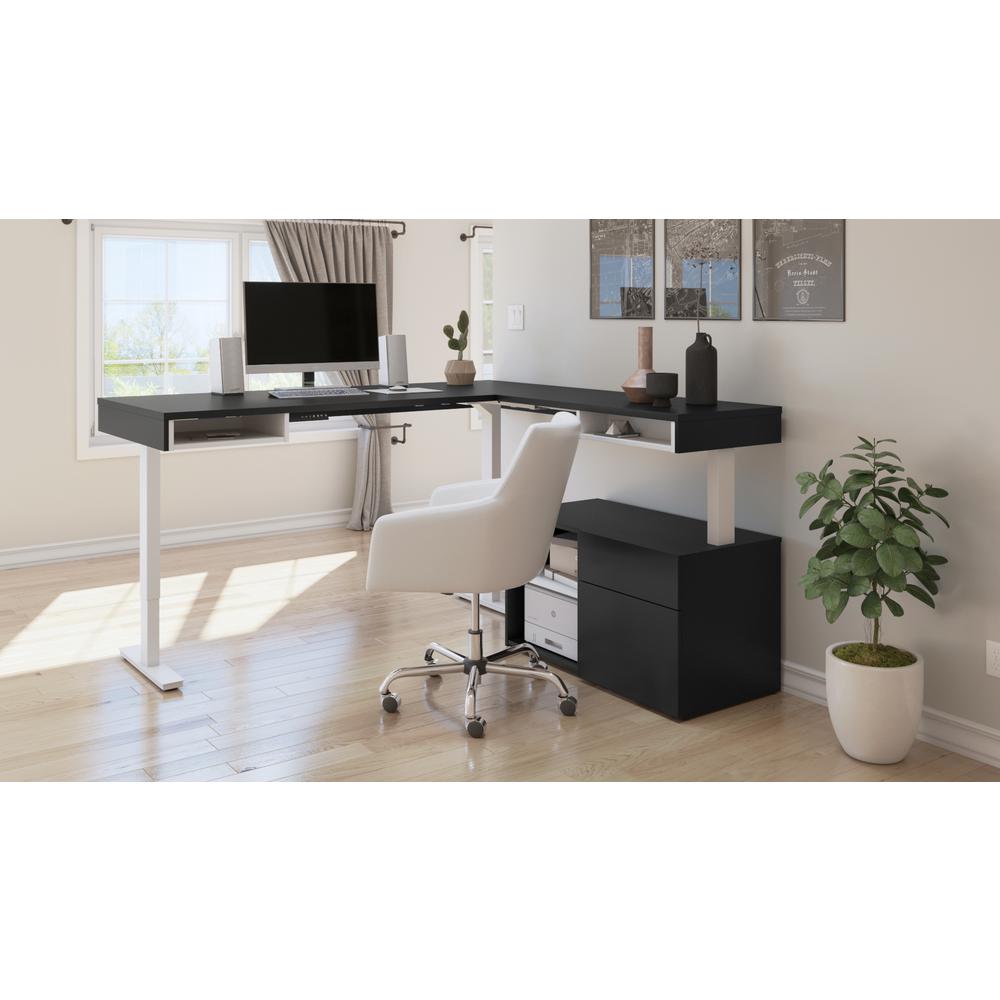 Bestar Viva 72W L-Shaped Standing Desk with Credenza , Black & White. Picture 7
