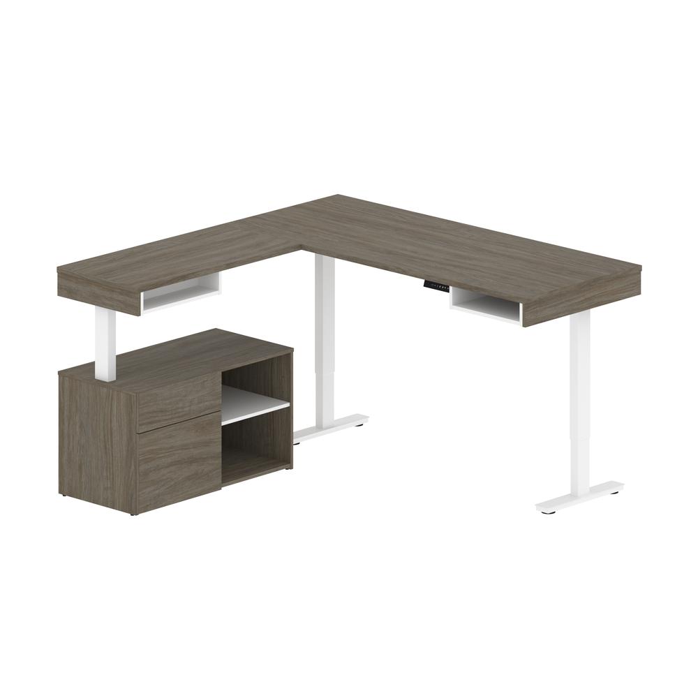 Bestar Viva 72W L-Shaped Standing Desk with Credenza , Walnut Grey. Picture 1