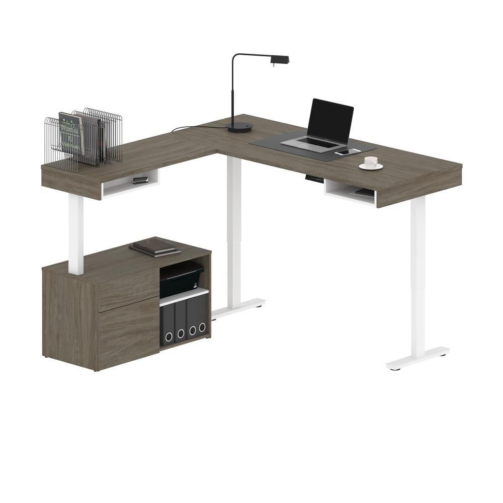 Bestar Viva 72W L-Shaped Standing Desk with Credenza , Walnut Grey. Picture 2