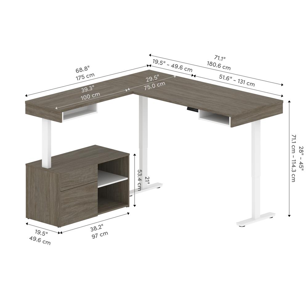 Bestar Viva 72W L-Shaped Standing Desk with Credenza , Walnut Grey. Picture 9