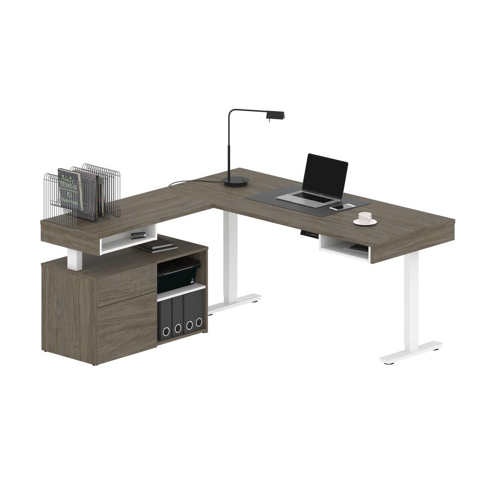 Bestar Viva 72W L-Shaped Standing Desk with Credenza , Walnut Grey. Picture 3