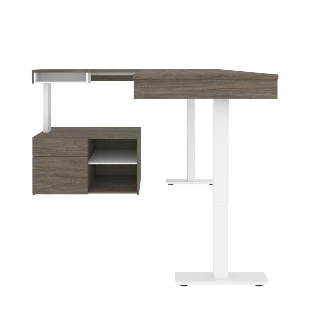 Bestar Viva 72W L-Shaped Standing Desk with Credenza , Walnut Grey. Picture 5