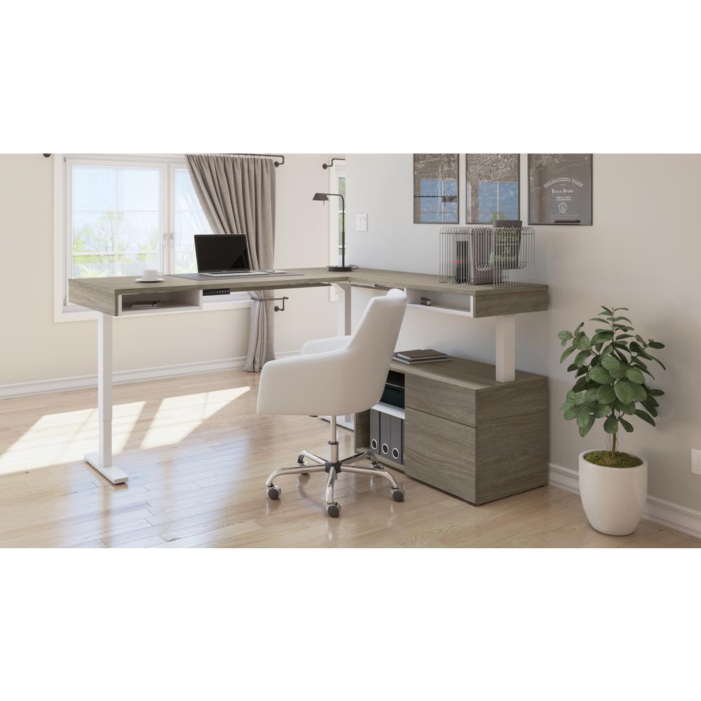 Bestar Viva 72W L-Shaped Standing Desk with Credenza , Walnut Grey. Picture 7
