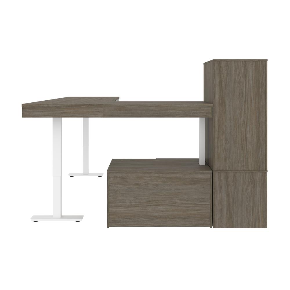 Bestar Viva 72W L-Shaped Standing Desk with Credenza and Shelving Unit , Walnut Grey & White. Picture 6