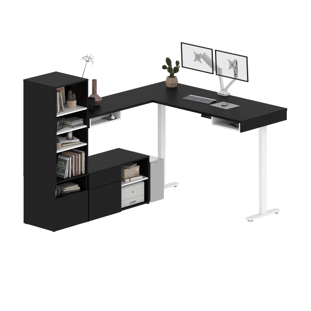 Bestar Viva 72W L-Shaped Standing Desk with Dual Monitor Arm and Storage , Black. Picture 2