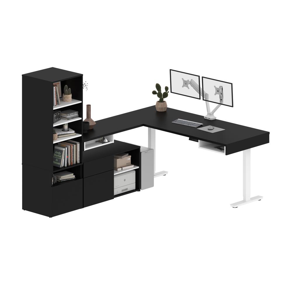 Bestar Viva 72W L-Shaped Standing Desk with Dual Monitor Arm and Storage , Black. Picture 3
