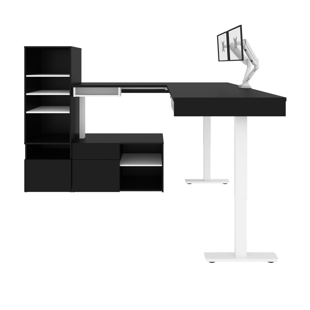 Bestar Viva 72W L-Shaped Standing Desk with Dual Monitor Arm and Storage , Black. Picture 5