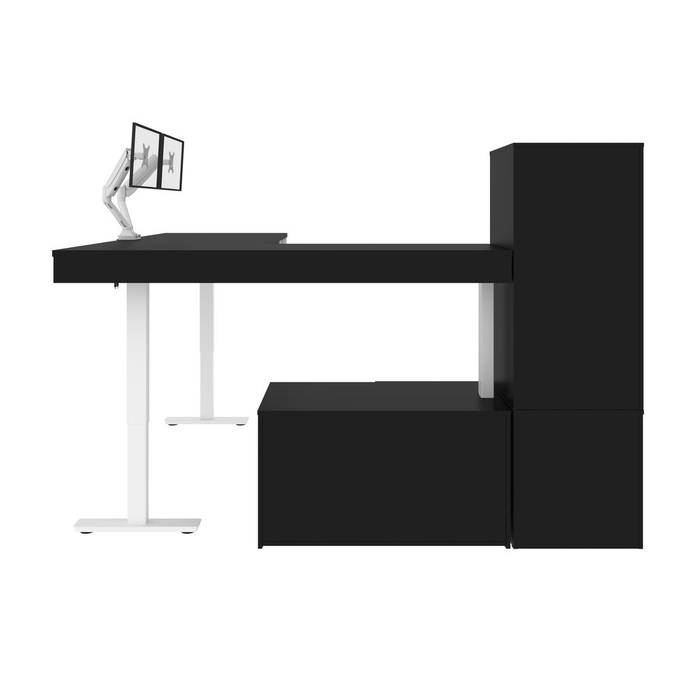 Bestar Viva 72W L-Shaped Standing Desk with Dual Monitor Arm and Storage , Black. Picture 6