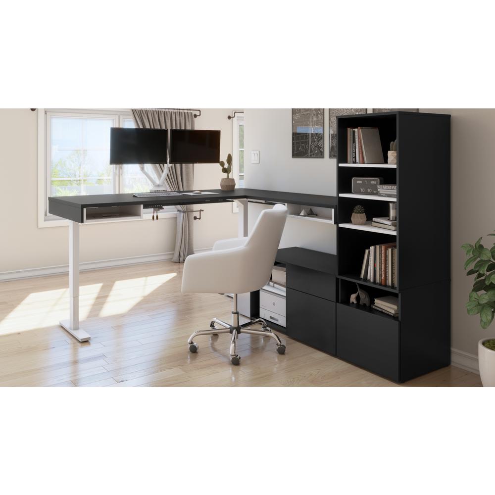 Bestar Viva 72W L-Shaped Standing Desk with Dual Monitor Arm and Storage , Black. Picture 7