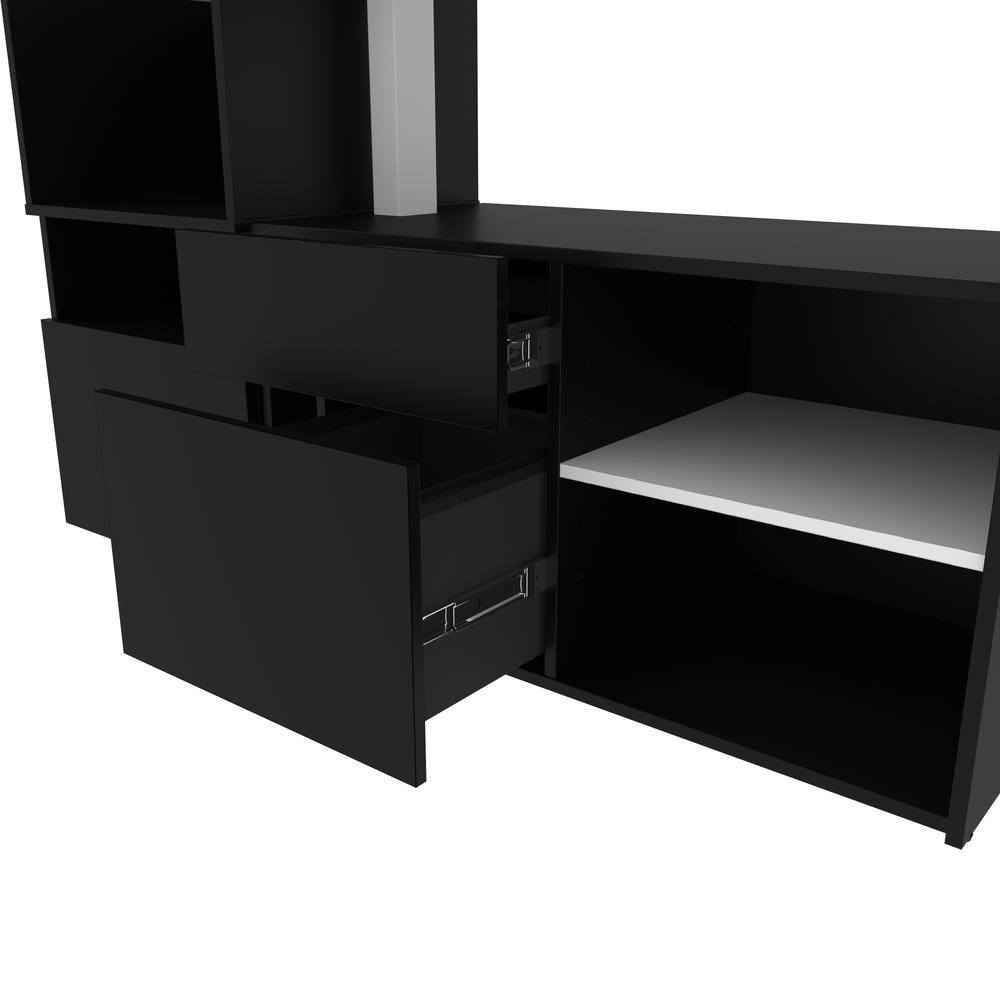 Bestar Viva Two 72W L-Shaped Standing Desks with Dual Monitor Arms and Storage , Black. Picture 8