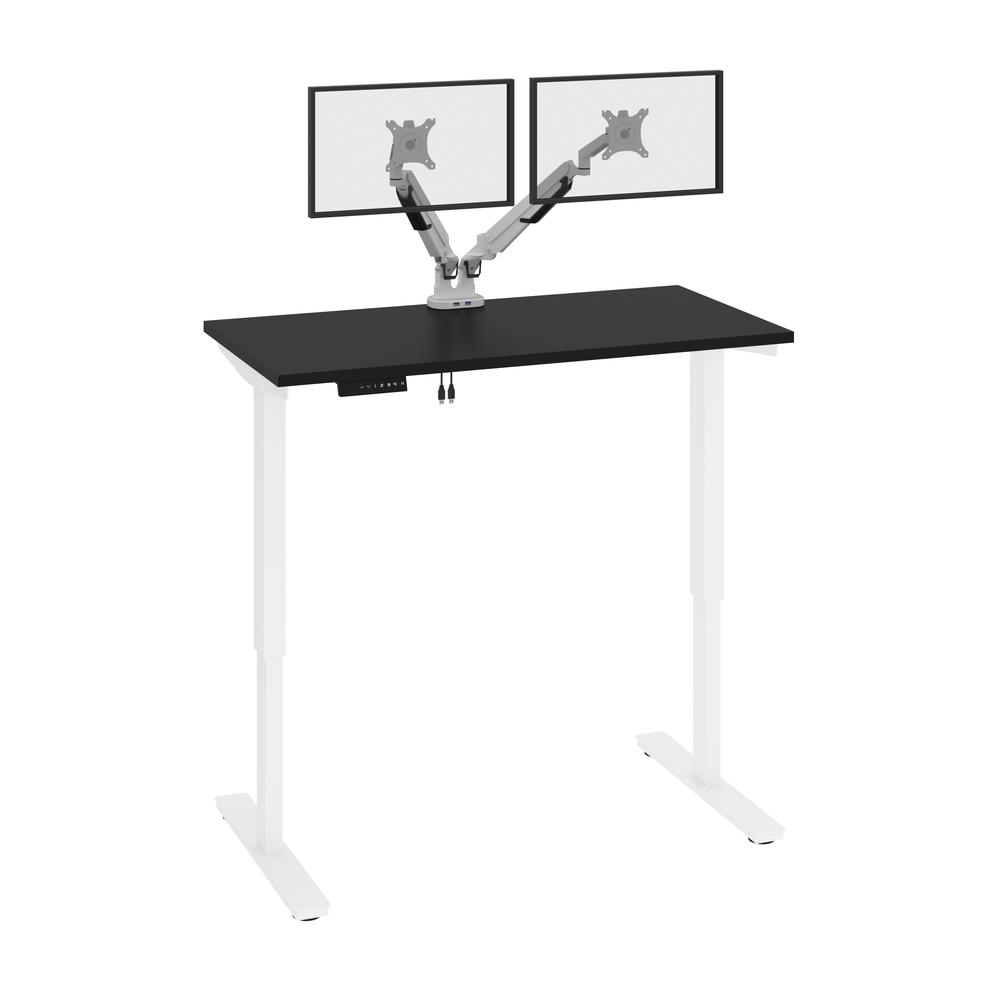 Bestar Viva 48W x 24D Electric Standing Desk with Monitor Arms , Black. Picture 1