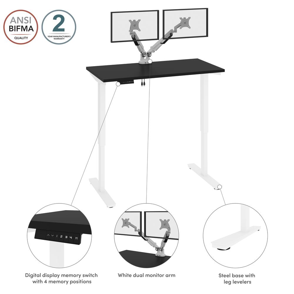 Bestar Viva 48W x 24D Electric Standing Desk with Monitor Arms , Black. Picture 8