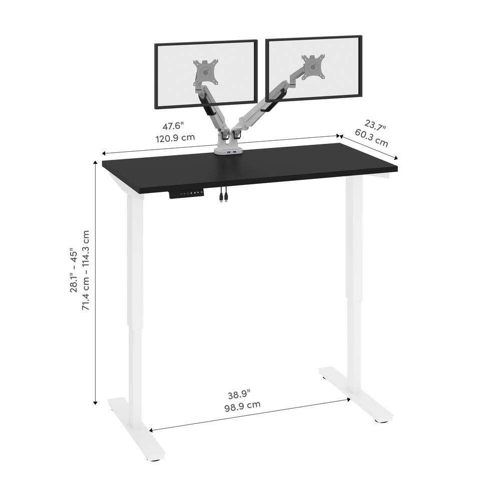 Bestar Viva 48W x 24D Electric Standing Desk with Monitor Arms , Black. Picture 14