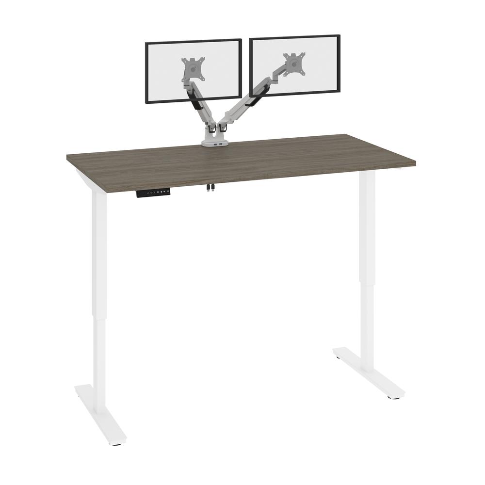 Bestar Viva 60W x 30D Electric Standing Desk with Monitor Arms , Walnut Grey. Picture 1