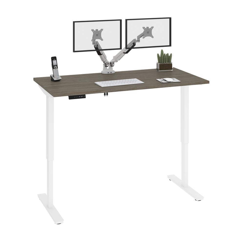 Bestar Viva 60W x 30D Electric Standing Desk with Monitor Arms , Walnut Grey. Picture 2