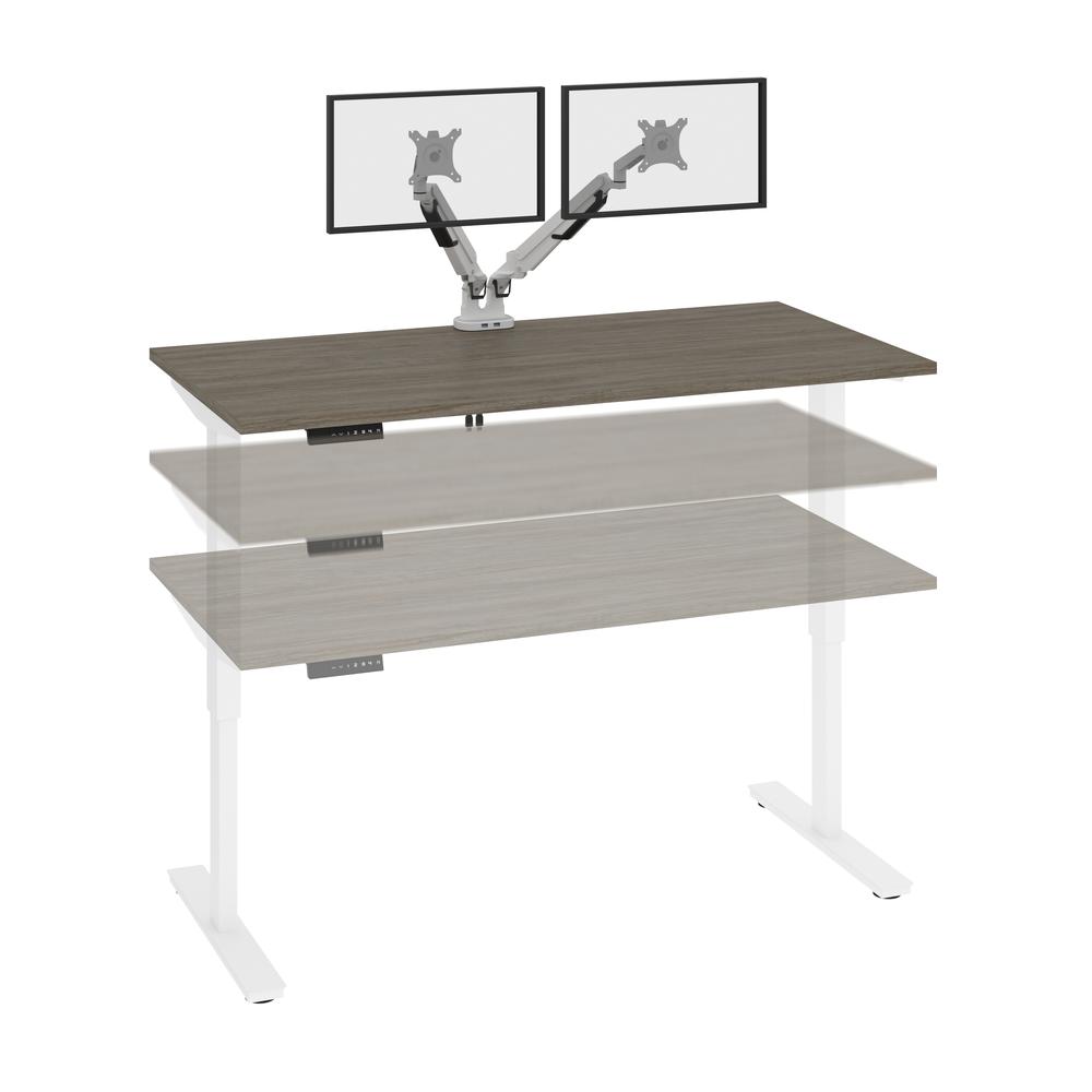 Bestar Viva 60W x 30D Electric Standing Desk with Monitor Arms , Walnut Grey. Picture 8