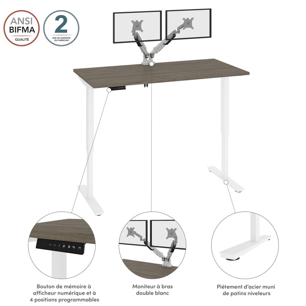 Bestar Viva 60W x 30D Electric Standing Desk with Monitor Arms , Walnut Grey. Picture 9