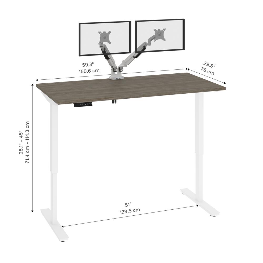 Bestar Viva 60W x 30D Electric Standing Desk with Monitor Arms , Walnut Grey. Picture 11