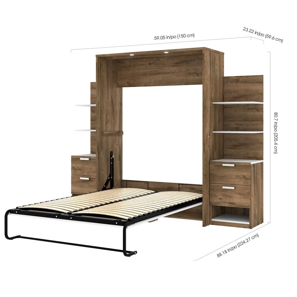 Cielo by Bestar Elite 98" Full Wall Bed kit in Rustic Brown and White. Picture 5