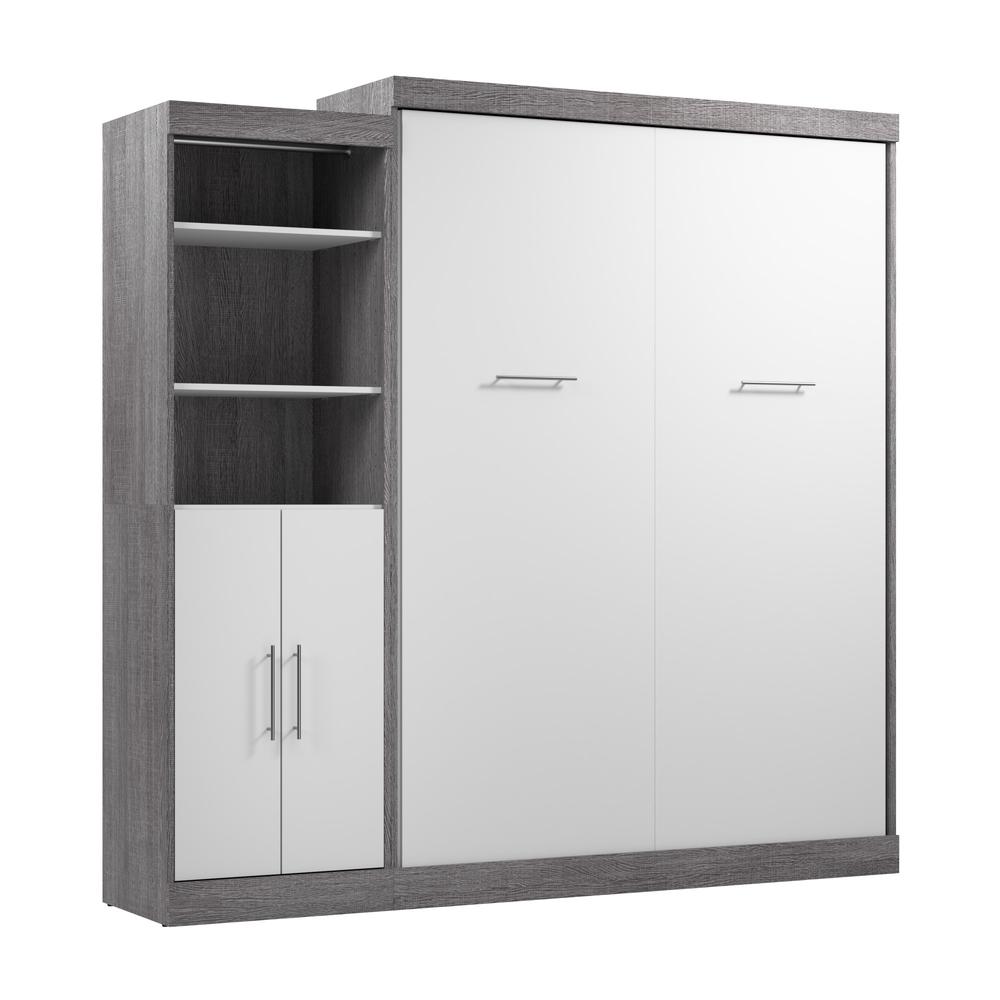 Queen Murphy Bed with Closet Organizer with Doors (90W) in Bark Gray and White. Picture 1
