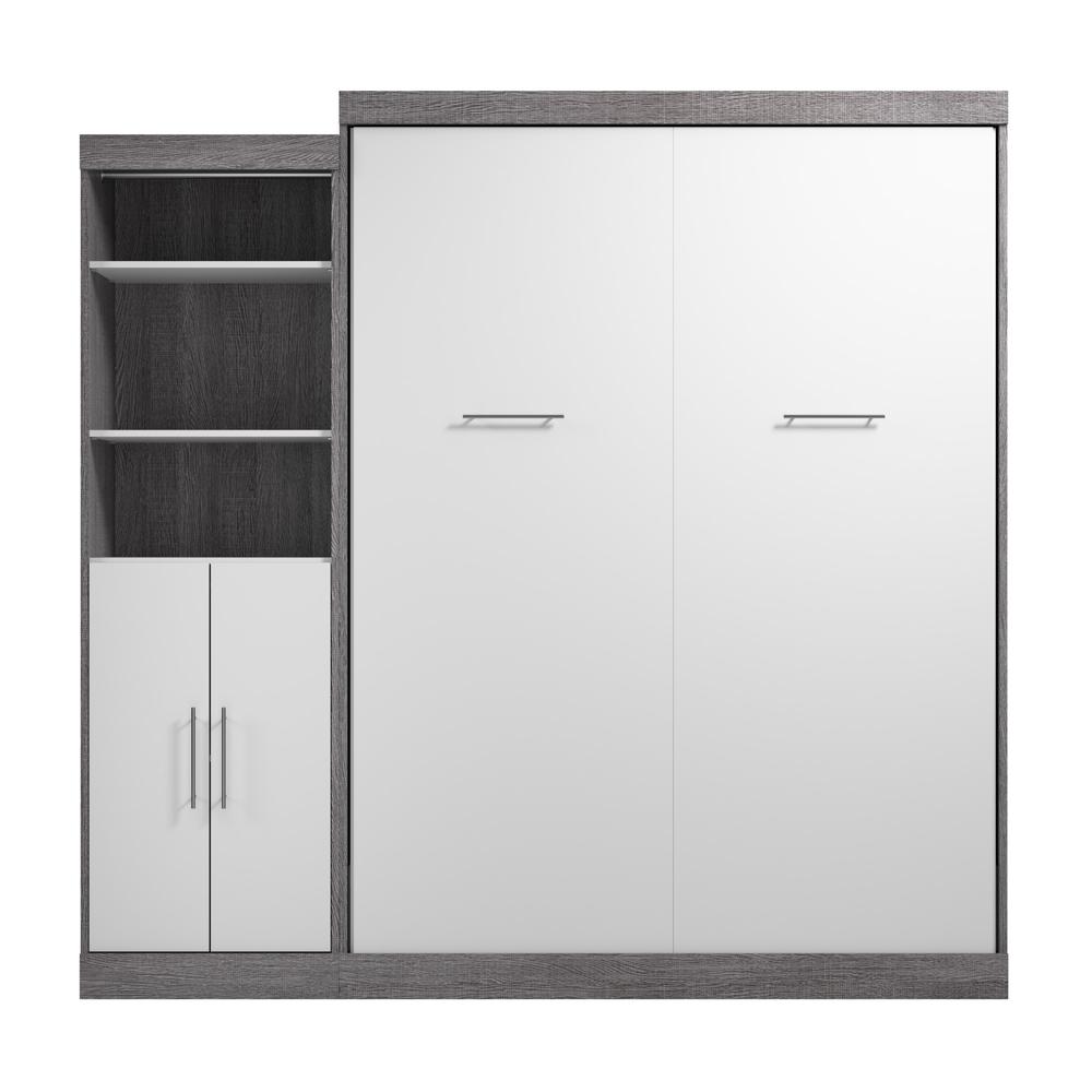 Queen Murphy Bed with Closet Organizer with Doors (90W) in Bark Gray and White. Picture 2