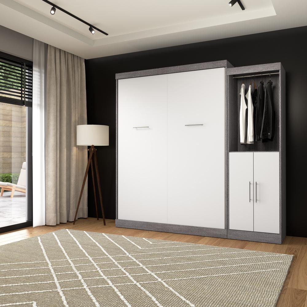 Queen Murphy Bed with Closet Organizer with Doors (90W) in Bark Gray and White. Picture 4