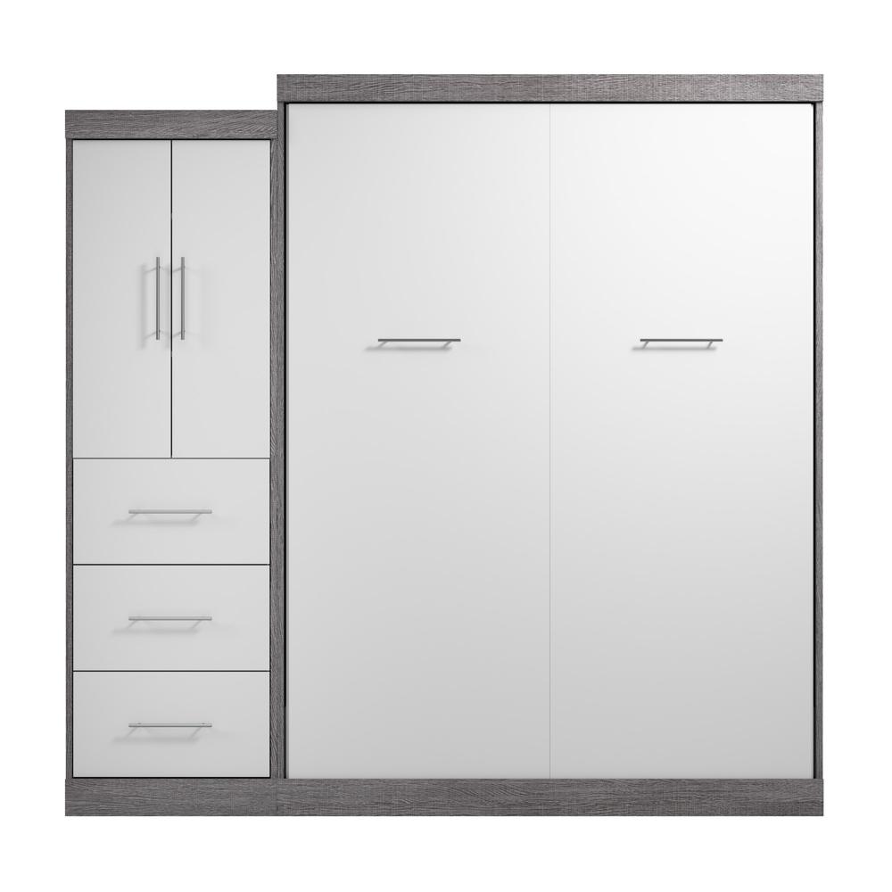 Nebula Queen Murphy Bed with Wardrobe (90W) in Bark Gray and White. Picture 2