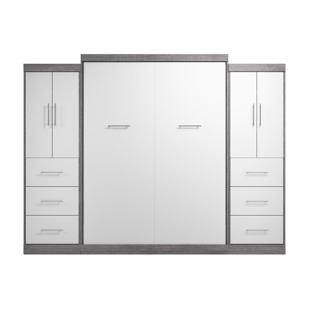 Nebula Queen Murphy Bed with 2 Wardrobes (115W) in White. Picture 2