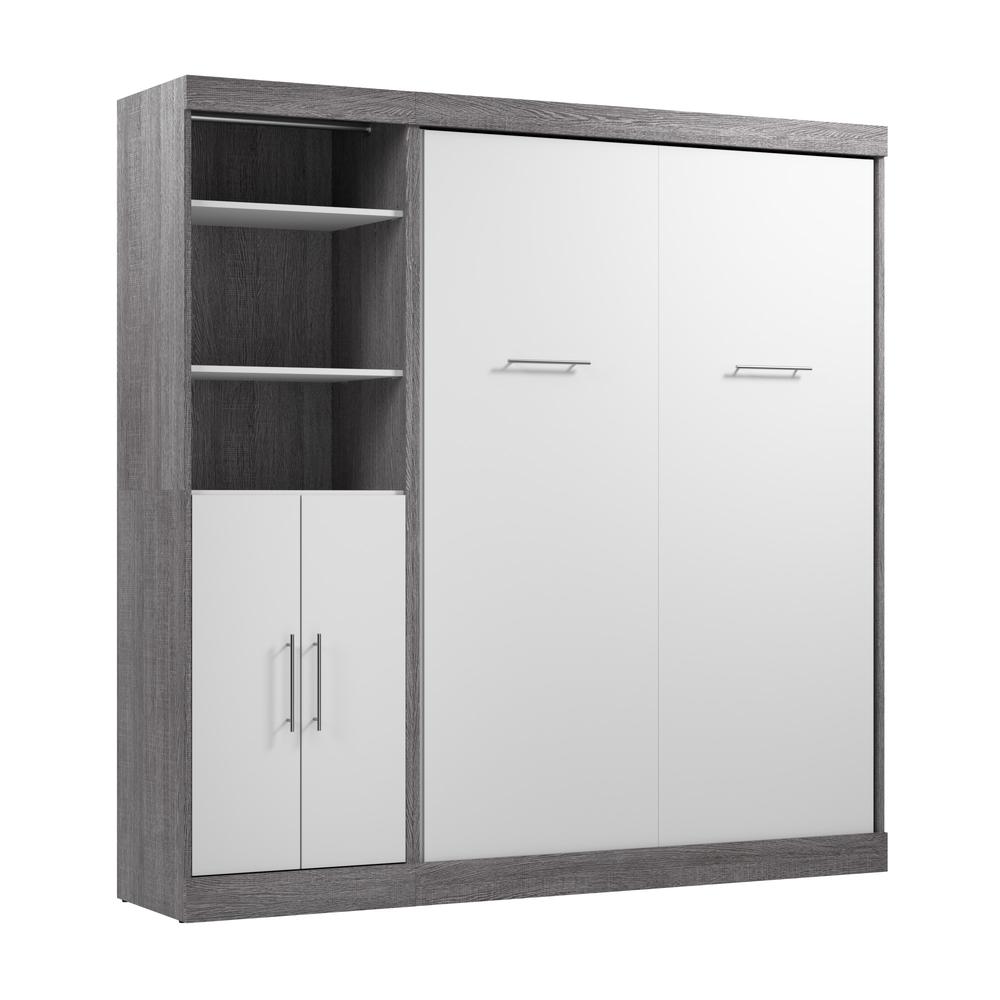 Full Murphy Bed and Closet Organizer with Doors (84W) in Bark Gray and White. Picture 1