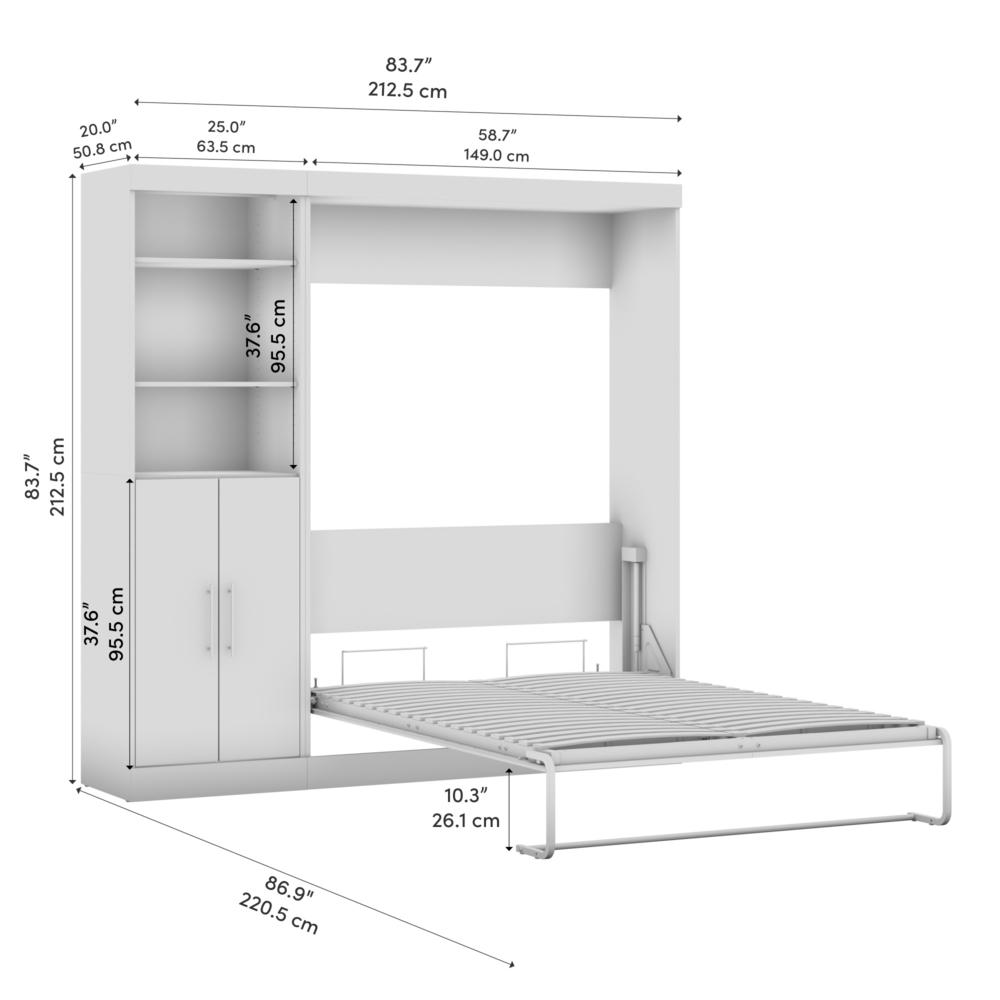 Full Murphy Bed and Closet Organizer with Doors (84W) in Bark Gray and White. Picture 8