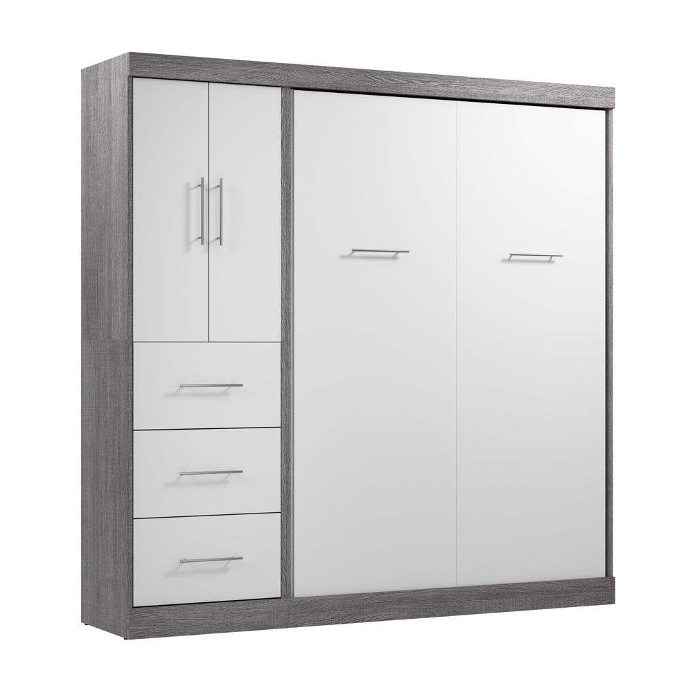 Nebula Full Murphy Bed with Wardrobe (84W) in Bark Gray and White. Picture 1