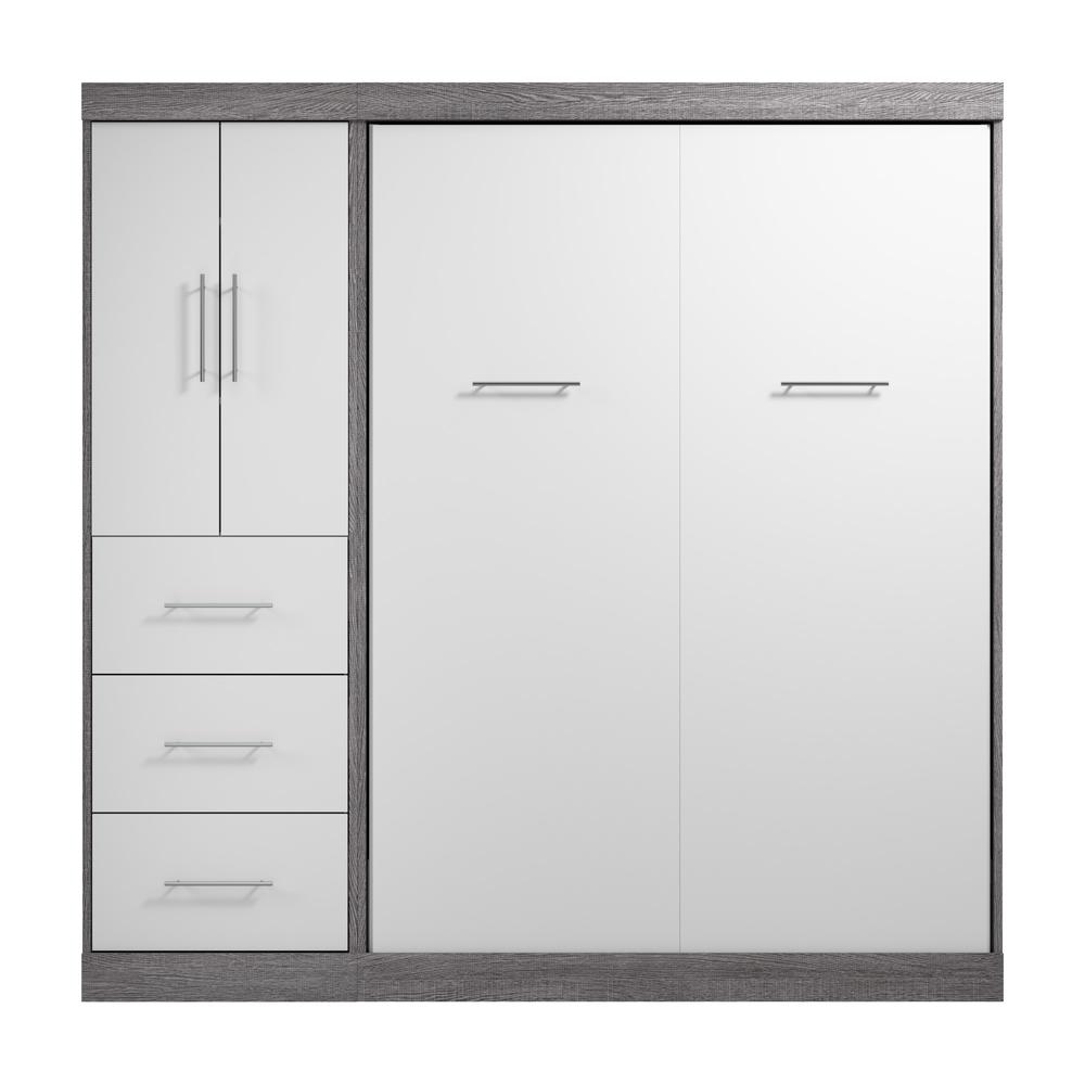 Nebula Full Murphy Bed with Wardrobe (84W) in Bark Gray and White. Picture 2